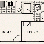 Sherwood & Forest Arms Apartments 1 bedroom floor plan. Bedroom 11x12, Living room area 10x14